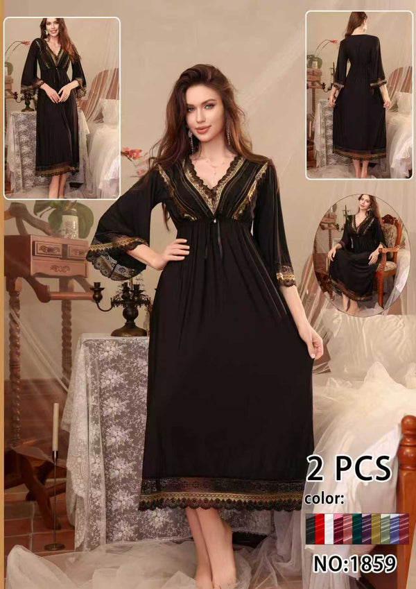 Womens 2 Pcs Malai Lilen Net Nighty