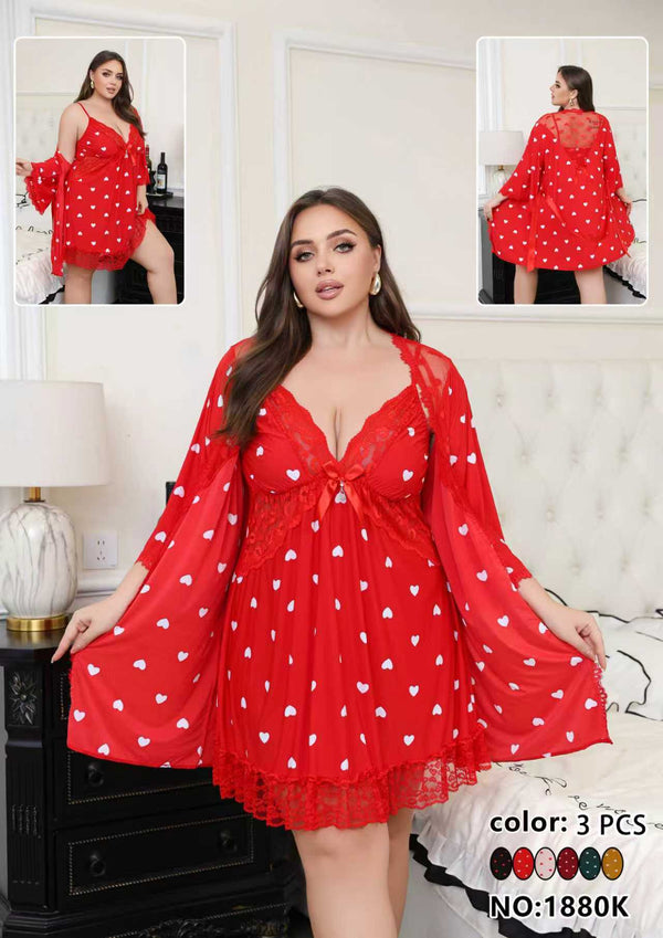 3 Pcs Women Net Malai Fabric Nighty