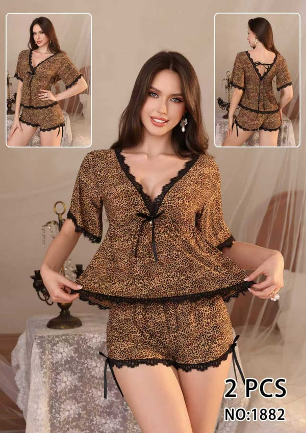 2 Pcs Womens Malai Net FabricTiger Print Nighty